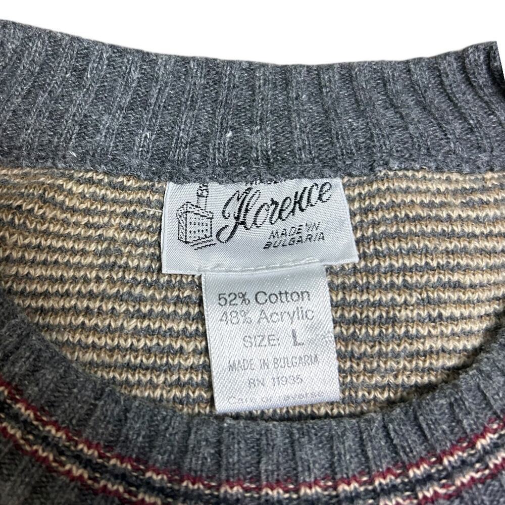 Vintage 90's Pullover Sweater Tribal Checker Knit Grandpa Dad Red Gray Large - Picture 3 of 6